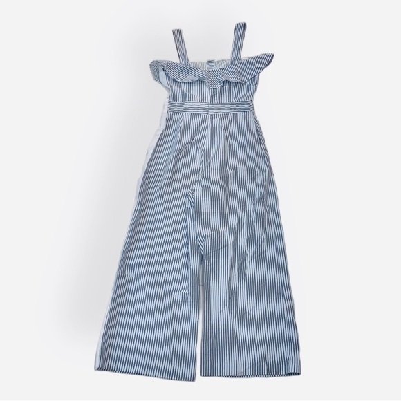Zara blue white striped jumpsuit with ruffles size XS - Picture 8 of 16